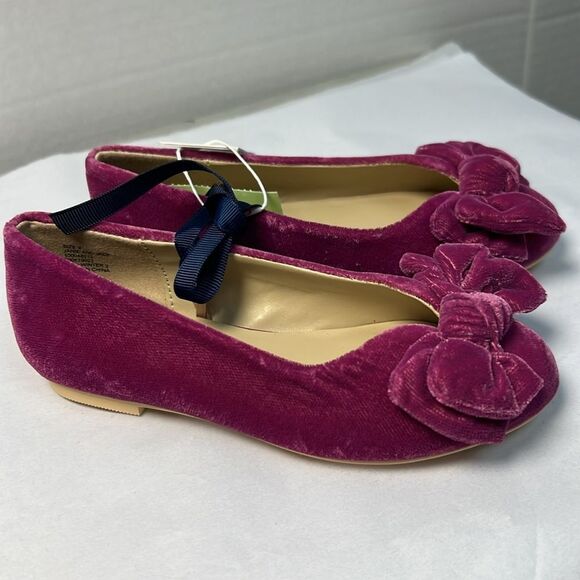 Janie and Jack 100048212 Velvet Bow Ballet Flat Burgundy Raspberry NWT - Picture 3 of 9